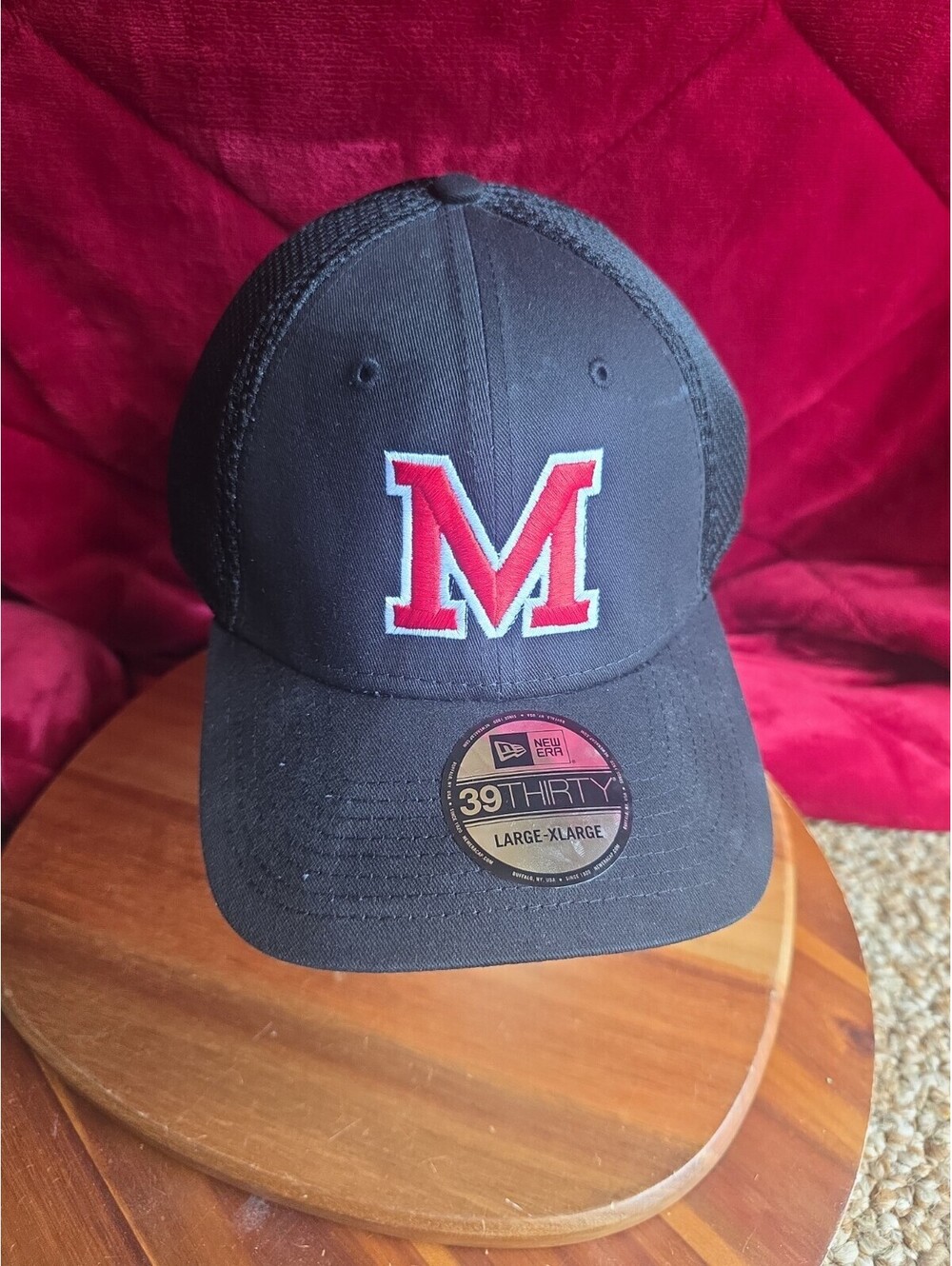 New Era 39thirty Miami Ohio Rehawks L/XL Hat Cap Black Mesh Stretch Fit NCAA